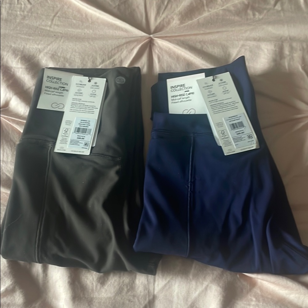 Two pairs Calia Inspire High Rise Capri XS Navy/Brown